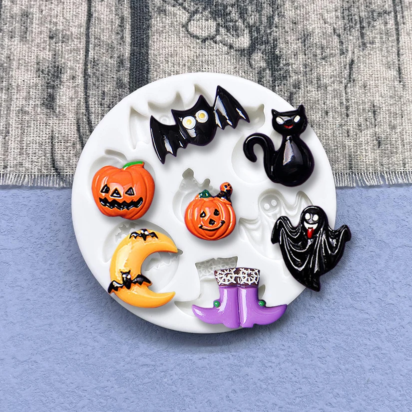 Jack-O\'-Lantern Bat Black Cat Moon Halloween Silicone Sugarcraft Chocolate Cupcake Baking Mold Fondant Cake Decorating Tools