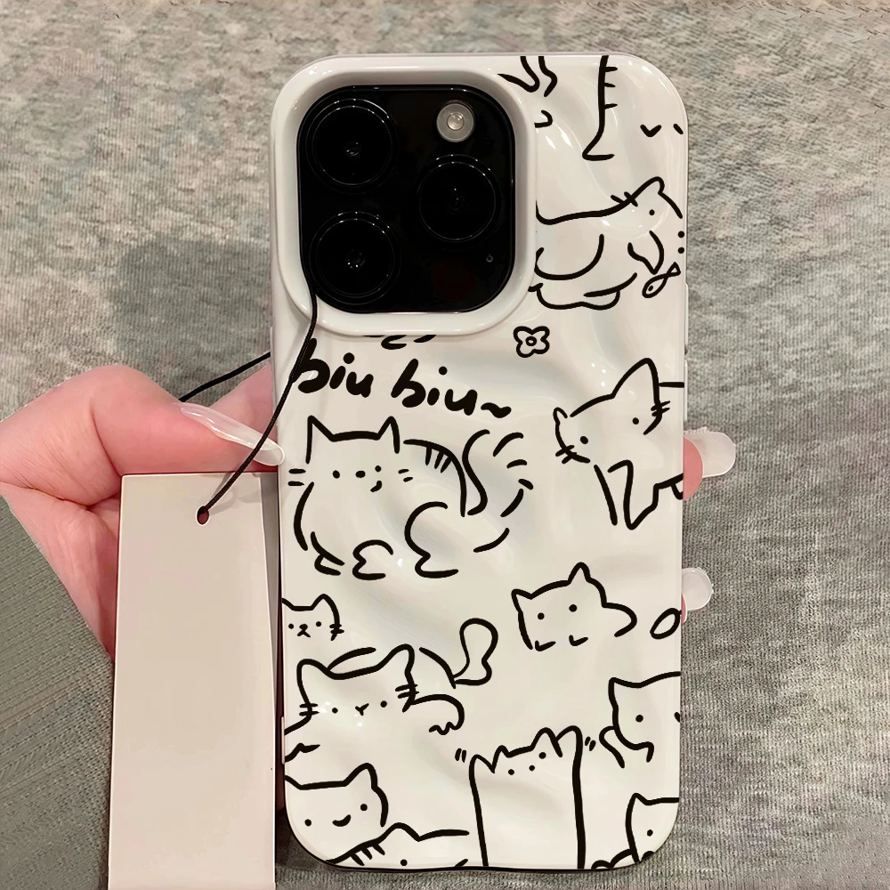 Kawaii Katzenlinien Niedliches Design Weiche Silikon-Handyhülle für iPhone 17 16 15 14 13 12 11 Pro Max 14 Plus 17Air Falten-Wellen-Design – Detail 12