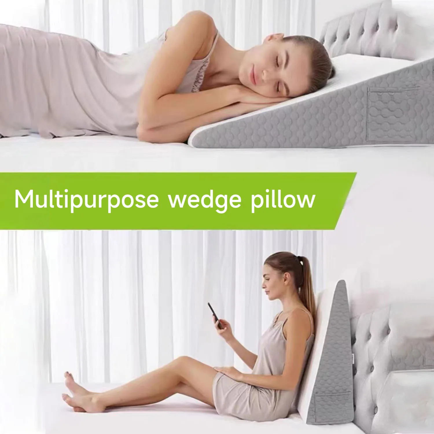 Wedge Bed Pillow Soft Foam Memory Pillow Triangle Relieves Snoring, Sore Back, Elevating Leg After Surgery Office Dorm Pillow