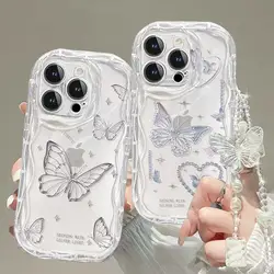 Butterfly Phone Case for Samsung Galaxy A55 A35 A54 A53 A52 5G S22 Plus S23 S24 Ultra S21 S20 FE Cover with Cute Korean Lanyard