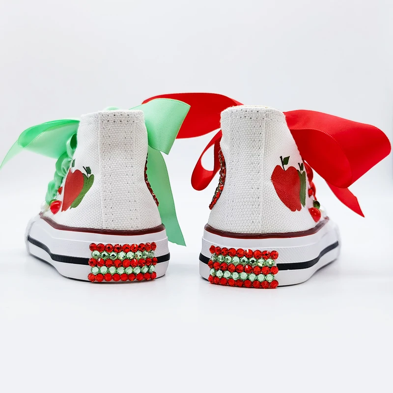 Red And Green Theme Kids Canvas Shoes DIY For Girl Communion Shoes Dollbling Handmade Bling Sneakers Birthday Gift for Kids