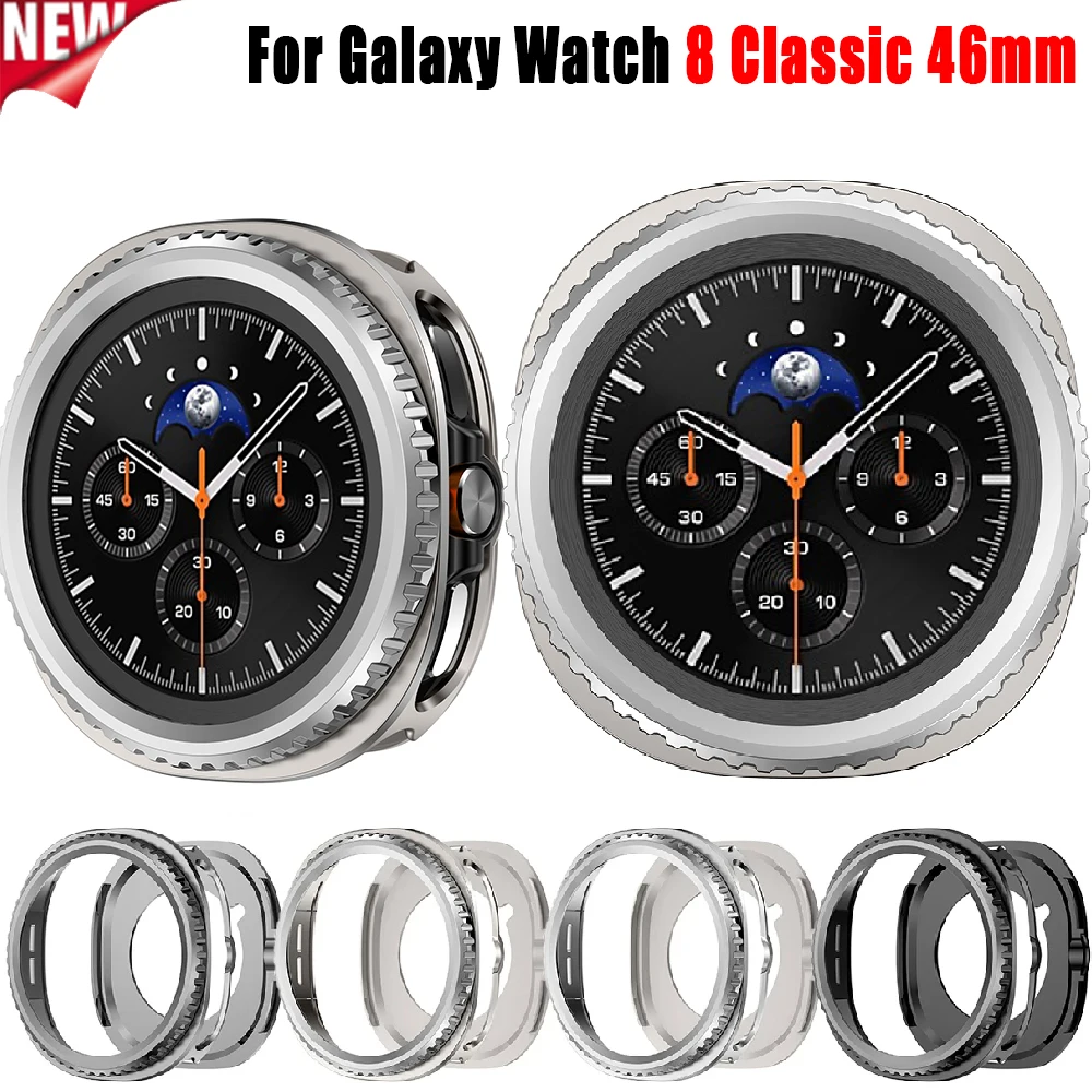 PC Cover for Samsung Galaxy Watch 8 Classic 46mm Hard Rotating Bezel Slim Shockproof Anti-Scratch Replacement Accessories Set