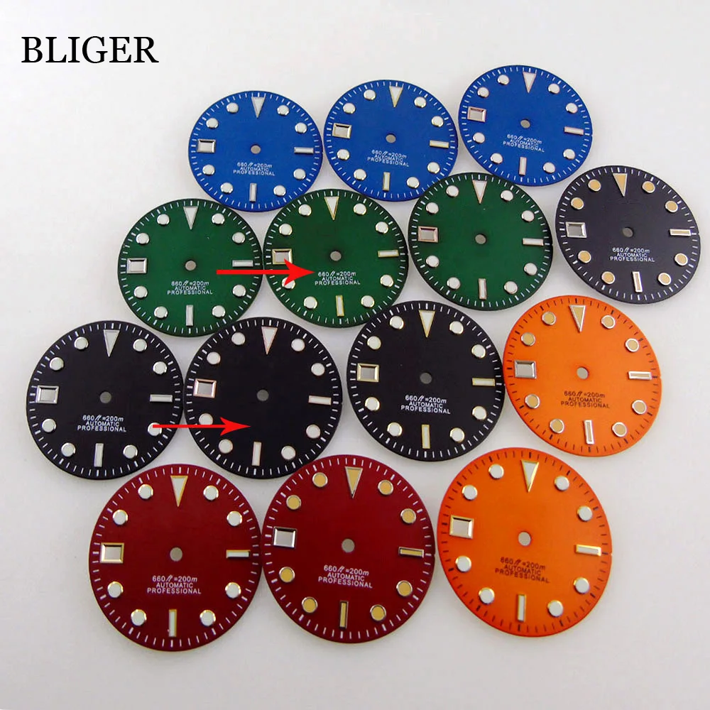 BLIGER 29mm Watch Dial Face Luminous Fit For NH35 NH35A Movement 9 o\'clock Crown Left Handed Watch Case Blue/Green/Orange