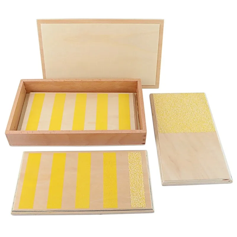 3Pcs Yellow Touch Boards Montessori Sensory Toys Rough & Smooth Boards with Wooden Box Early Childhood Education Preschool Kids