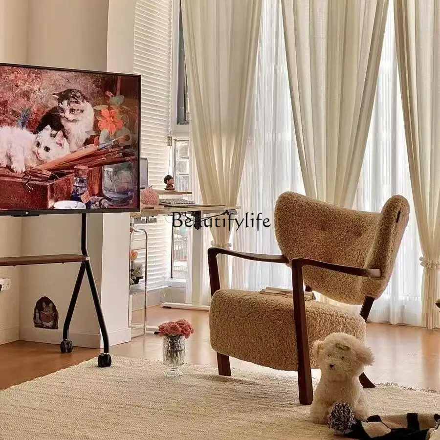 

Cream Wind Solid Wood Lamb Fleece Single Sofa Chair