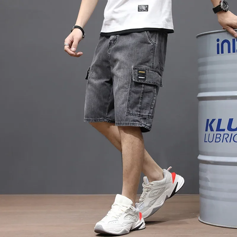 Summer Thin 2024 Denim Shorts Men\'s Workwear Short Pants Trend Loose Outer Wear Trousers Breeches Cowboy Teenagers Cargo Jeans