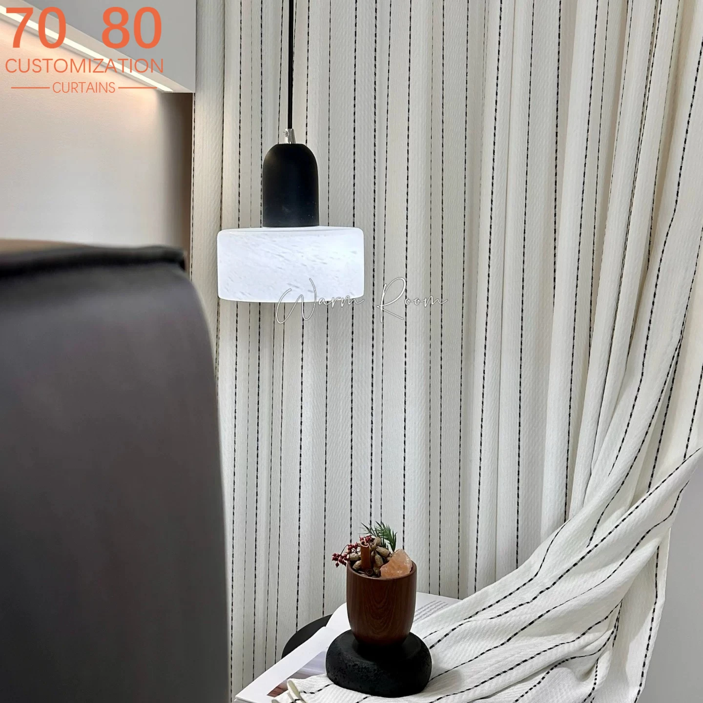 Vertical Black and White Lines Woven Jacquard Thick Window Screen Curtains for Bedroom Living Room Balcony Door Curtains
