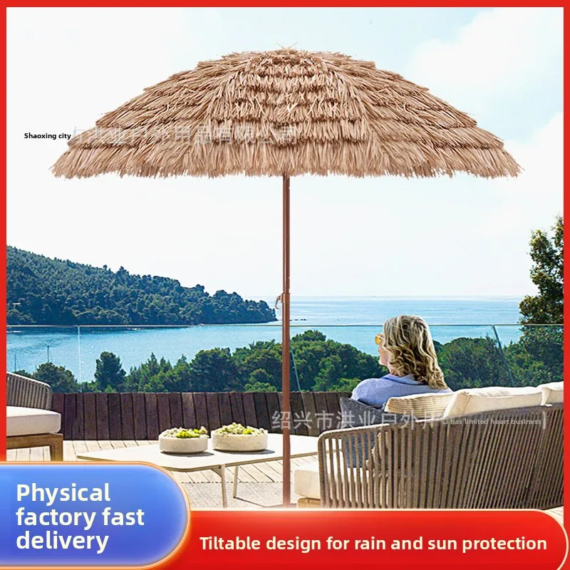 Outdoor Simulated Straw Canopy Sunshade Beach Patio Garden Umbrella Large Outdoor Shelter Outdoor Fishing Umbrella Patio No Base