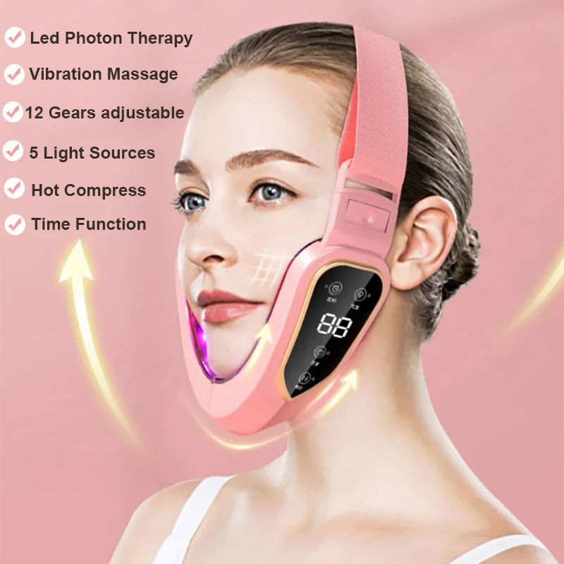 Máquina de cinto de elevação facial em forma de v, queixo duplo, novo equipamento de elevação facial, terapia de fótons led, massageador de vibração de emagrecimento facial