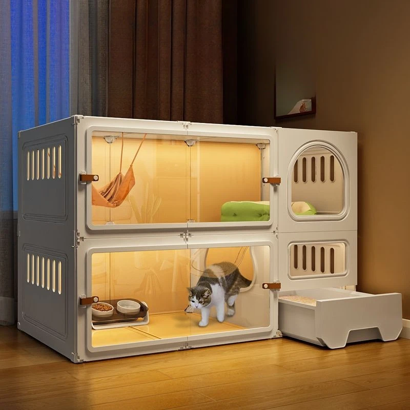 Cat villa with toilet, drawer type integrated indoor large free space, one bedroom, one living room, one bathroom, household