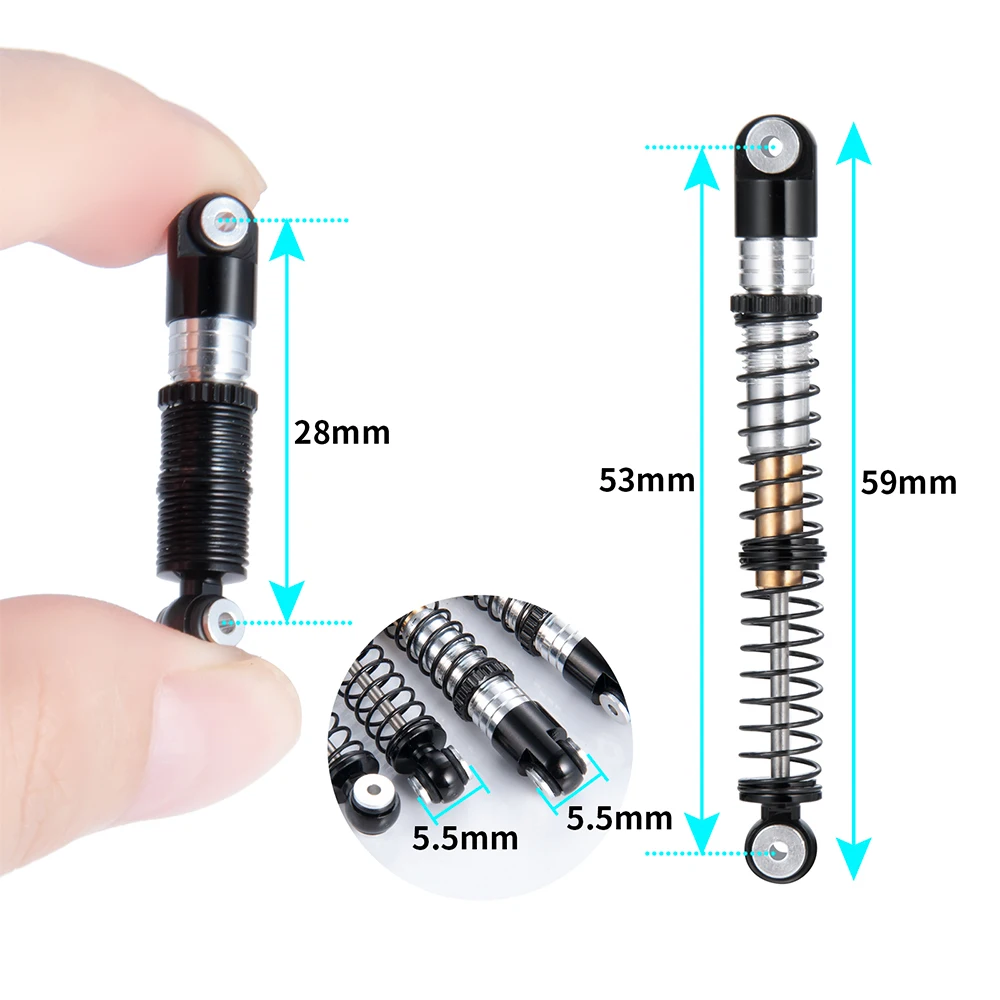 AXSPEED 4Pcs Aluminum Alloy 53mm Shock Absorber Damper for Axial SCX24 Deadbolt C10 Wrangler Gladiator Bronco 1/24 RC Car Truck