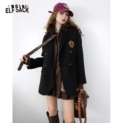 ELFSACK Warm Wool Blazer Coats Women 2023 Winter Academic Style Outwears