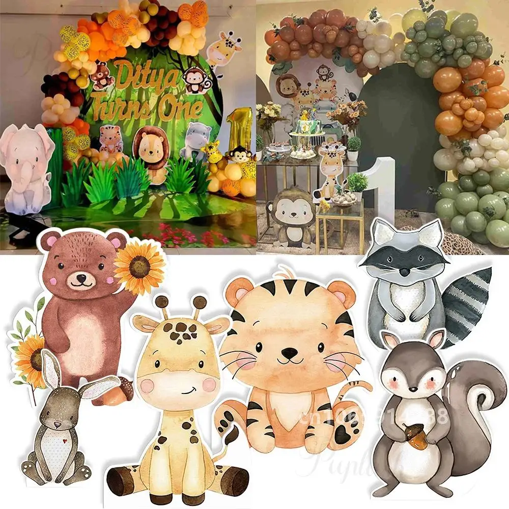 45/92cm Jungle Animals Cardboard Cutouts Cute Animals Tiger Bear KT Board DIY Kids Birthday Party Decoration Backdrop Pops