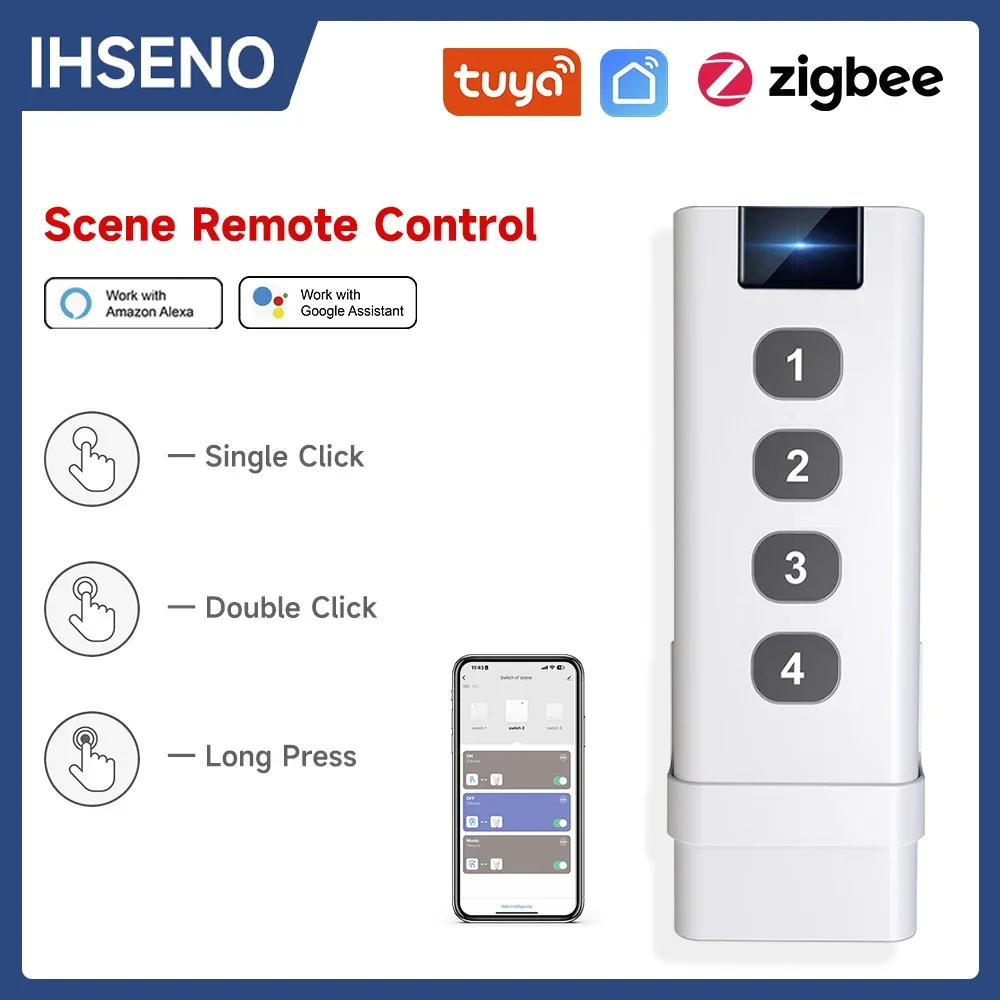 

IHSENO Tuya ZigBee Scene Remote 4Gang Wireless Smart Switch for Home Smart Life Remote Control Automation Scenario Switches