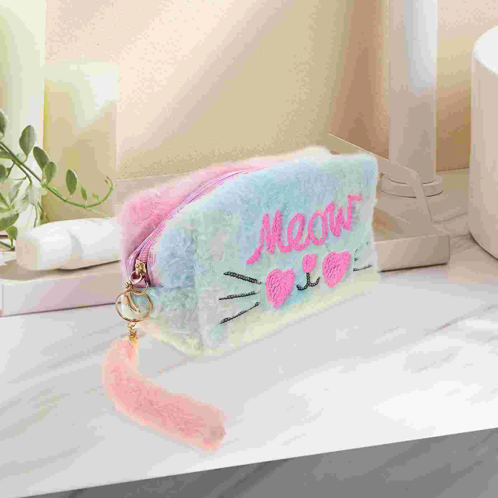 Soft Plush Makeup Bag Large Capacity Pink Storage Case Cute Travel Makeup Pouch Aesthetic Toiletry Organizer For Women