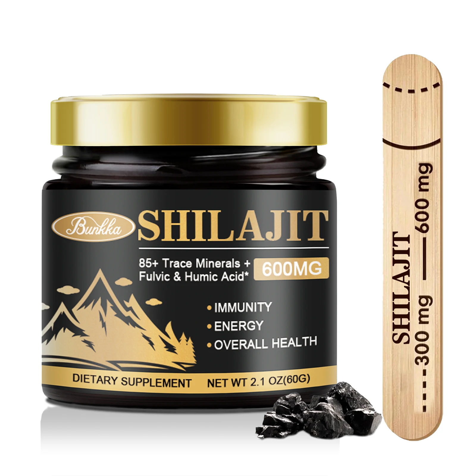 60 g Shilajit-Harz-Himalaya 85 + Spurenmineralien + Voll- und Feuchtigkeitssäure-Ergänzungsmittel, Energieimmun- und Stoffwechselunterstützung, glutenfrei