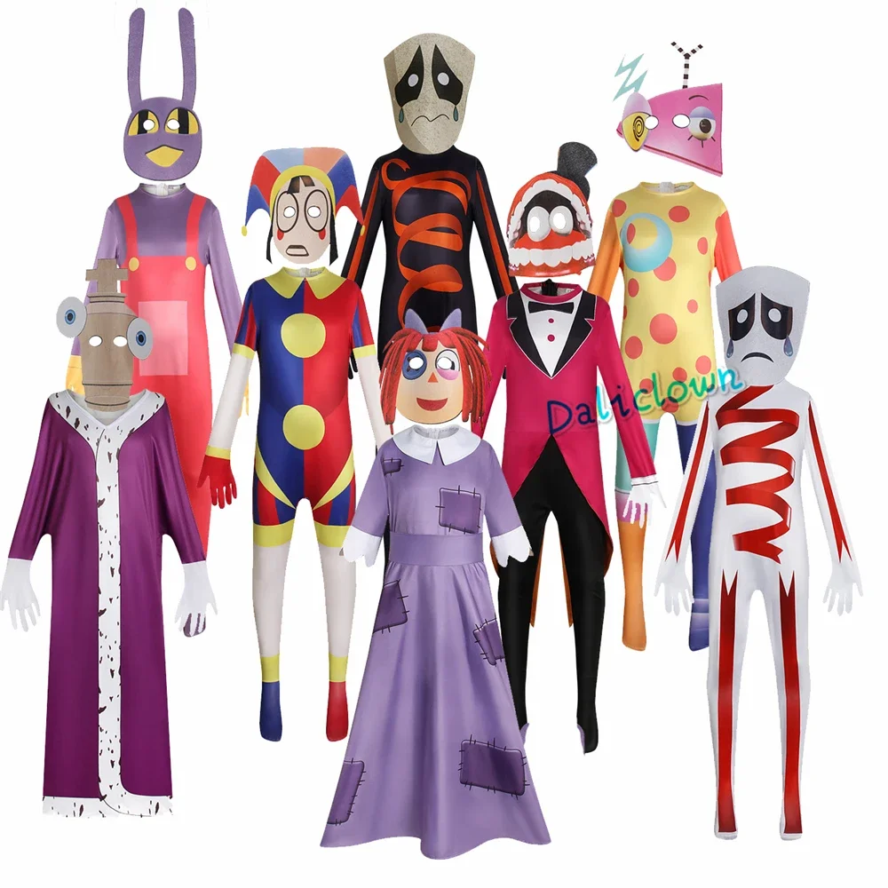 The Amazing Digital Circus Cosplay Costume Kids Clown Pomni Jax Caine Zooble Ragatha Cosplay Dress Up Jumpsuit Halloween Party