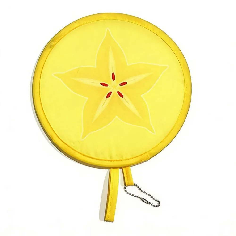 Portable Polyester Foldable Hand Fans Fruit Pattern Cartoon Handheld Folding Fan Round Shape Cooling Fans Summer