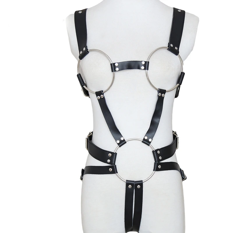 Thierry Female Fetish Leather Body Harness Metal Loop Exposed Breast Bondage chastity Belt Flirting Passion Adult Games Sex Toys