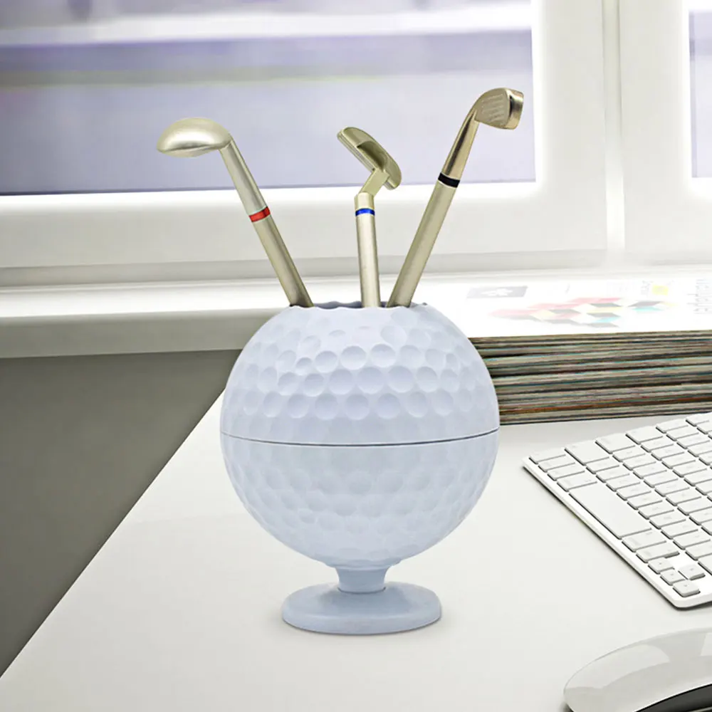 1pc Golf Ball Model Pen Holder, 3 Pcs Golf Ballpoint Pens, Golf Desktop Gift Mini Golf Ball Pen Holder,Souvenir, For Golfer