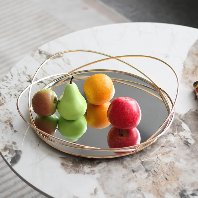 Nordic Art Geometric Lines Surround Mirror Tray Ornament Model Room Restaurant Bread Cake Dessert Fruit Plate