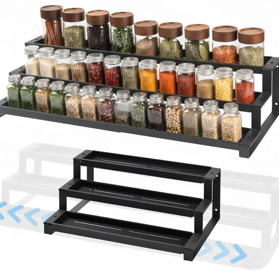 Cross-border kitchen  seasoning storage  spice telescopic ladder  seasoning  cabinet storage rack