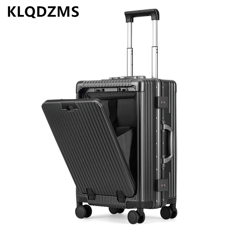 KLQDZMS Suitcase on Wheels Front Opening Laptop Boarding Case Multifunctional Trolley Case 18“20”24 Inch Usb Charging Luggage