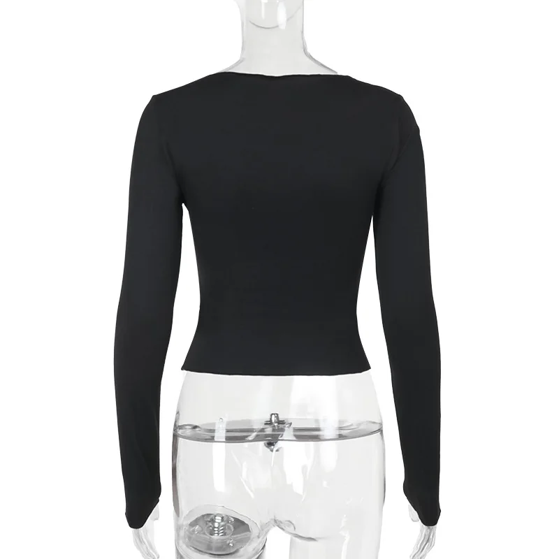 Pleated Casual Long Sleeve T-shirt Top Female Slim Cropped Patchwork Solid Fashion High Waist Pullover Women's Summer Tee