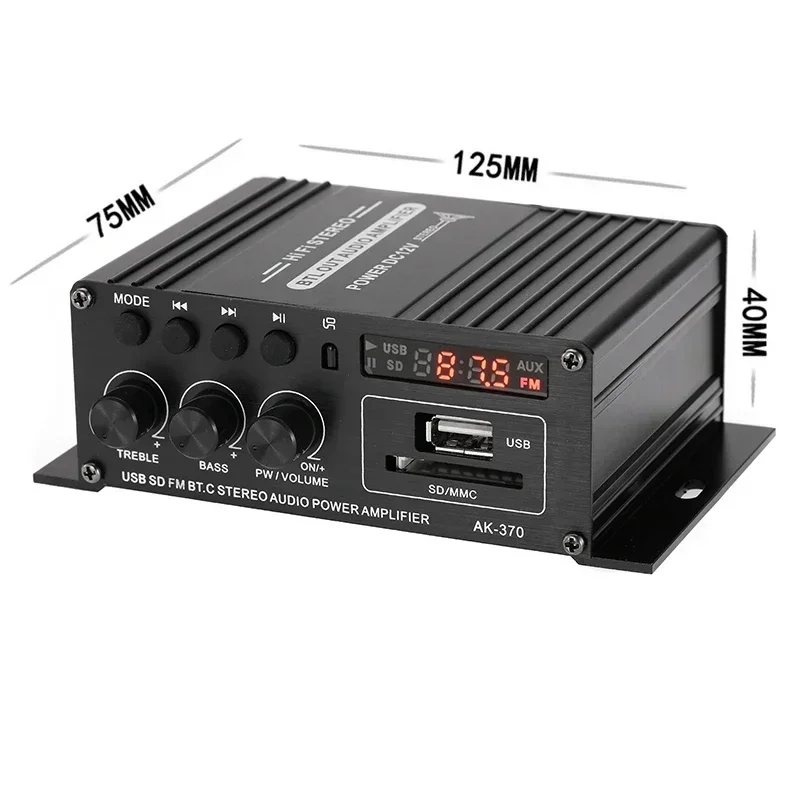 2 Channel bluetooth HiFi Power Amplifier AK380/AK370/AK170 400W*2 Home Car Audio Class D Remote Control FM Radio AUX USB/SD