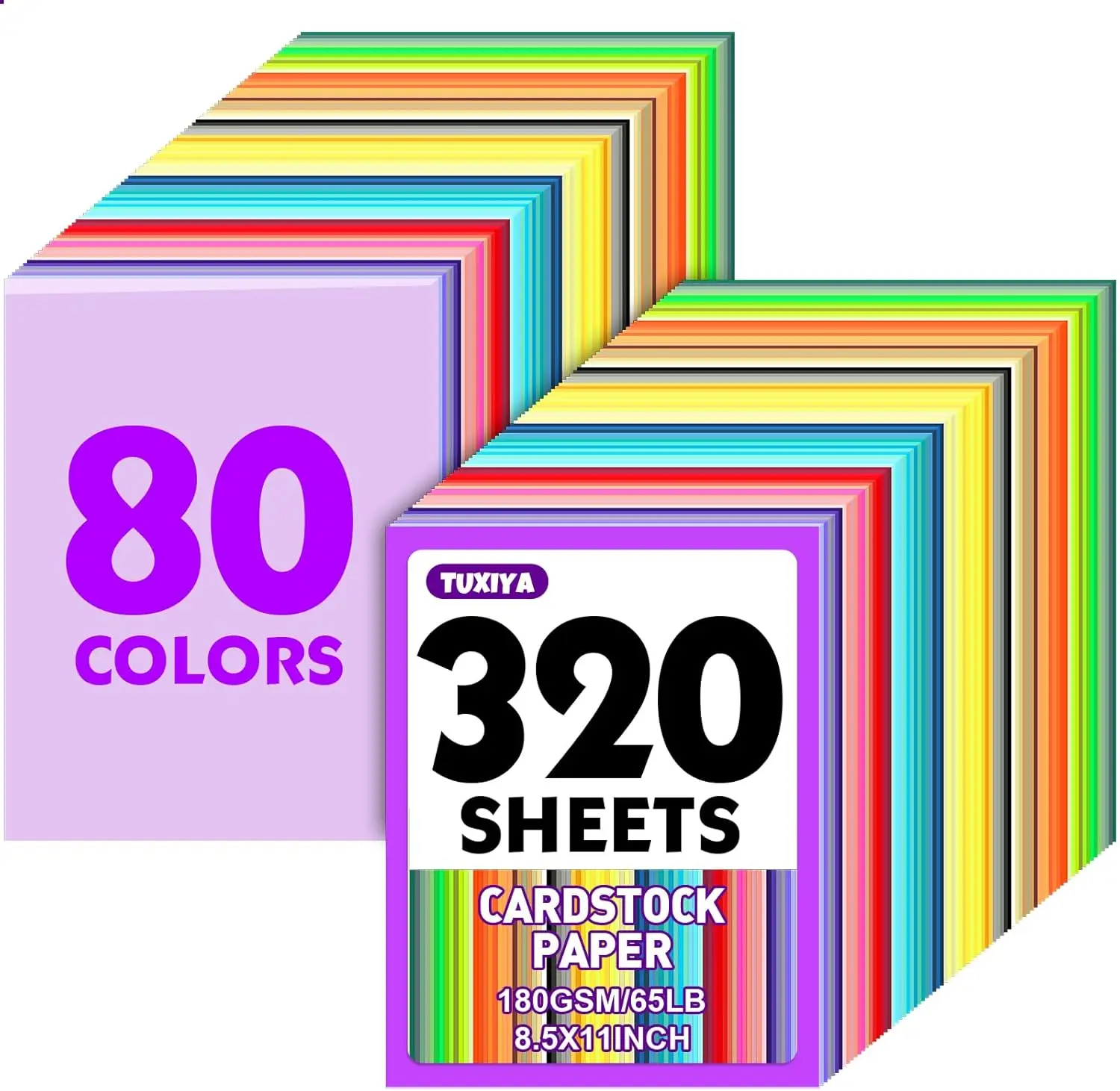 

320 Sheets Colored Cardstock, 80 Colors 180 GSM, 8.5x11 Printer Paper for Crafts