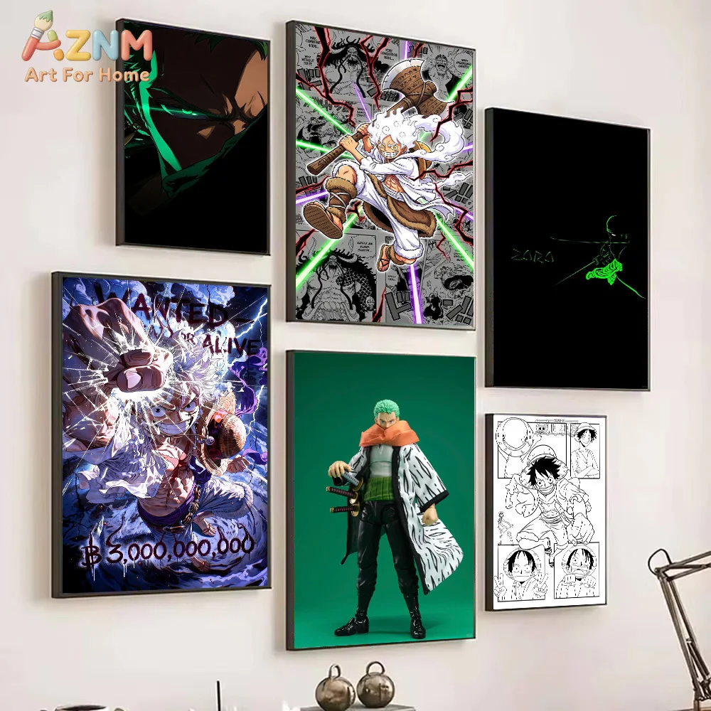 AZNM One Piece Anime Canvas Wall Art Roronoa Zoro Monkey D Luffy Gear 5 Nika Usopp Uta HD Print Frameless Canvas Painting Home B view 4
