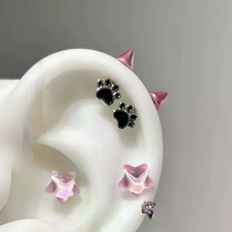 1pair Cute Cat Paw Devil Stud Piercing Earring For Women Men Gothic Ear Bone Nail Earring Y2K Jewelry Accessories