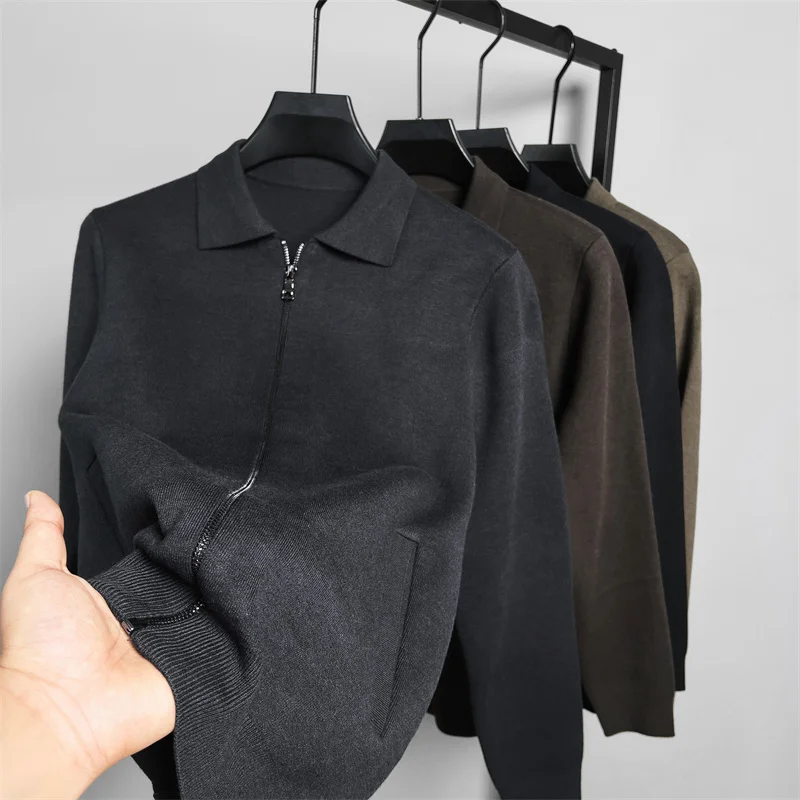 Light Luxury Autumn and Winter Brand Season Men\'s Pocket Korean Knitted Trendy Solid Color Sweater Casual Zipper Cardigan Jacket