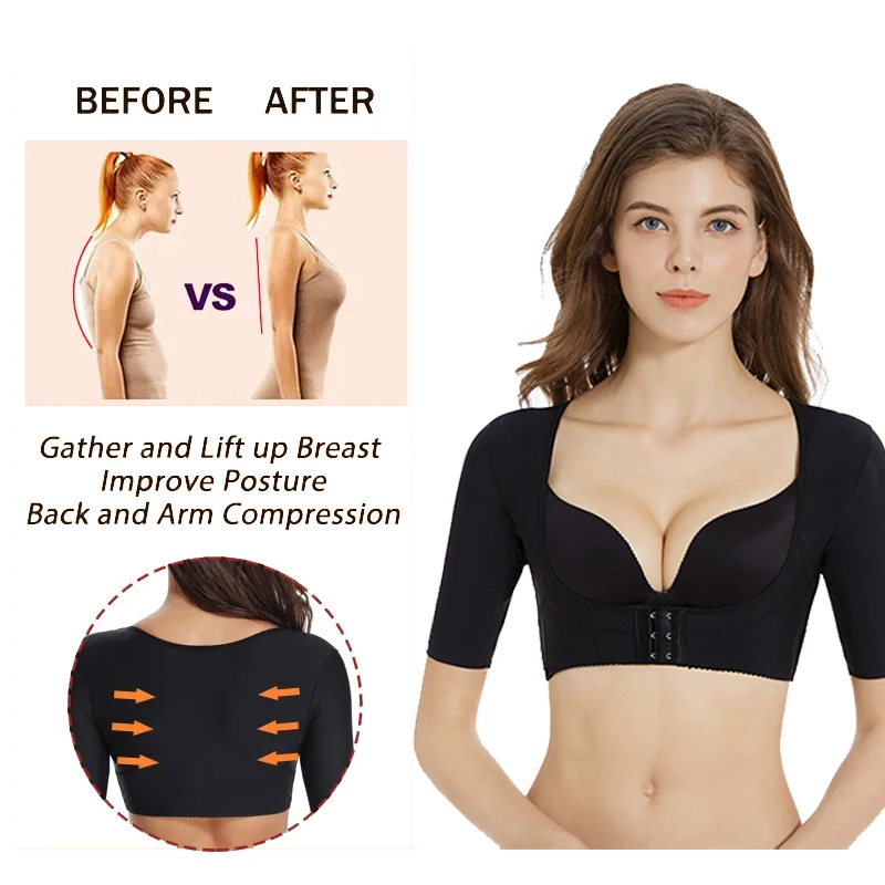 Women Upper Arm Shaper Post Surgery Compression Sleeves Slimmer Posture Corrector Top Front Closure Breast Support Shapers Vest