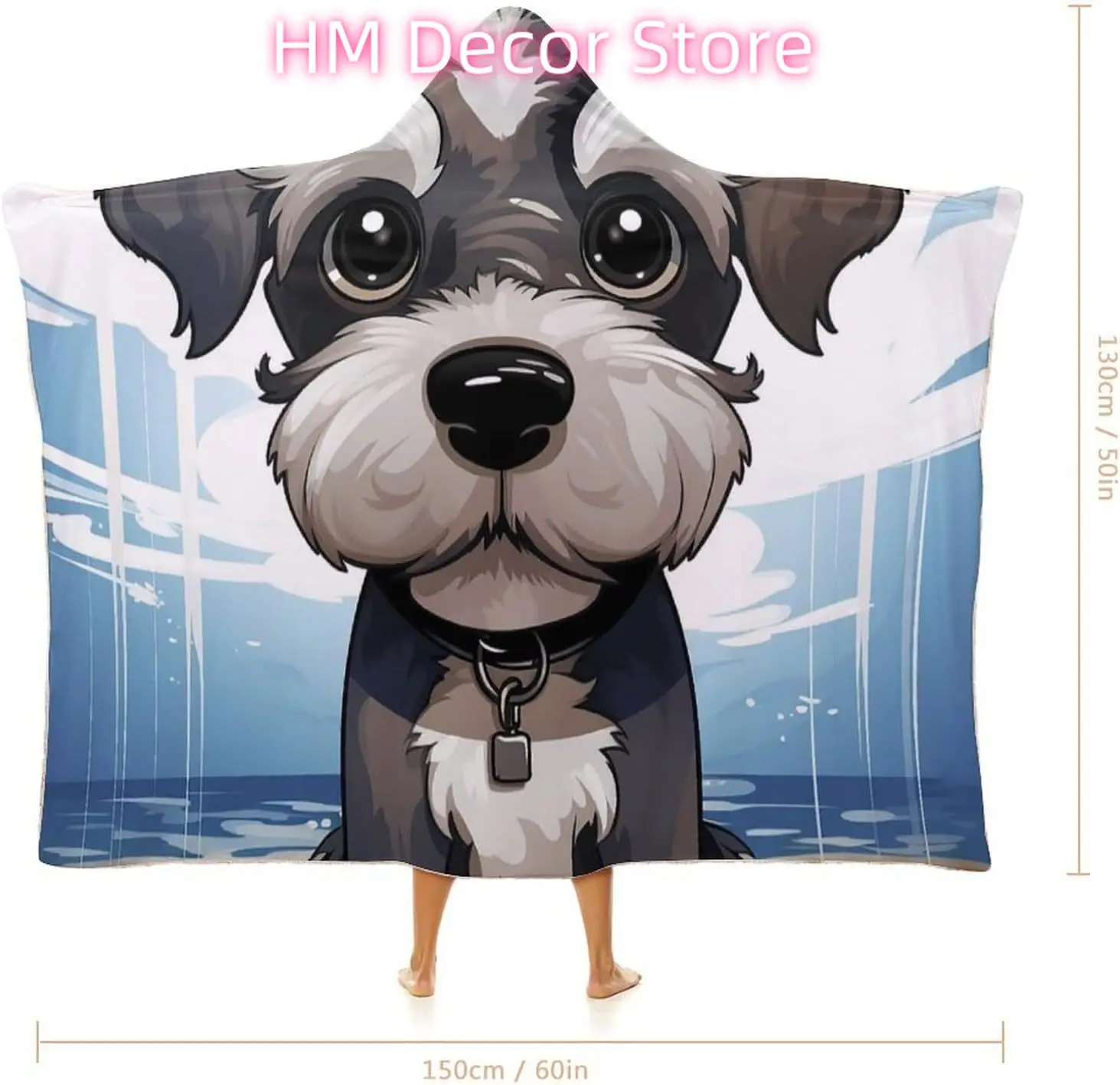 Adorable Schnauzer Wearable Hooded Blanket, Ultra Soft Arctic Velvet Cape Cloak Unisex - Cozy Wearable Blanket 50