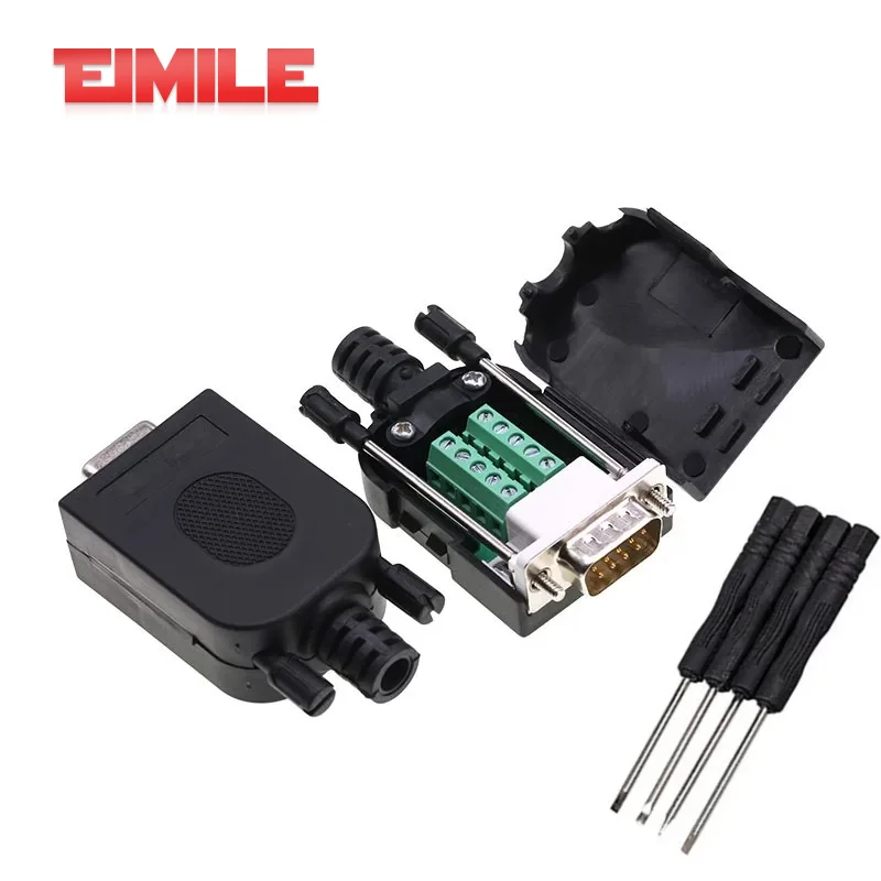RS232 DB9 Breakout Connector 9Pin Male Female Terminals RS485 COM Plug D-SUB 9 Core Terminals 21-24AWG Wire Solderless Connector