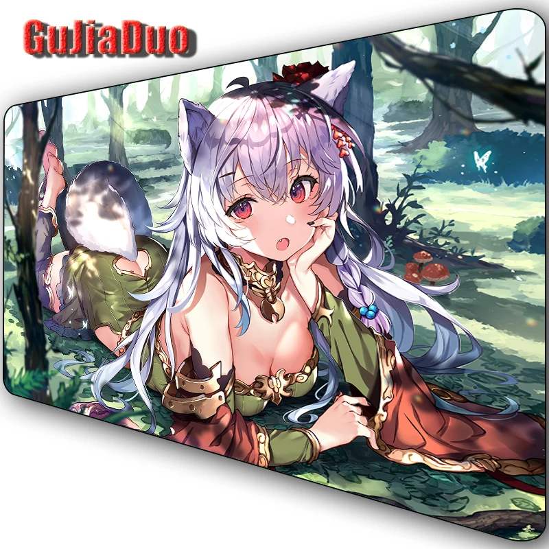 GuJiaDuo Comic Cute Cat Ears Girl Mouse Pad XL Lockedge Gamer cuscino per Pc tappetino da gioco accessori da gioco Kawaii Cartoon tappetino per Mouse