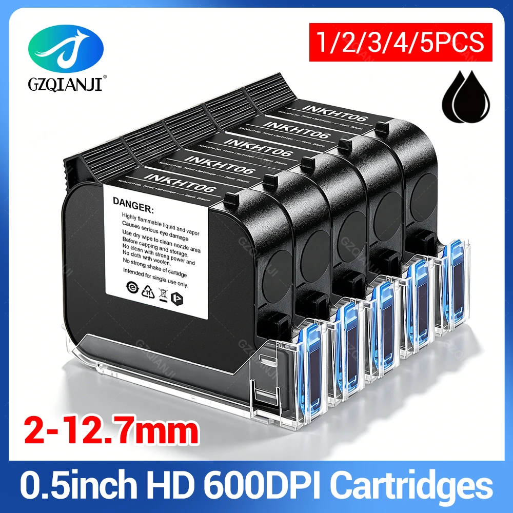1-5pcs Ink Cartridge Handheld Inkjet Printer Cartridge Ribbon 0.5inch 12.7mm Black Fast Drying Water-proof Solvent Ink Original