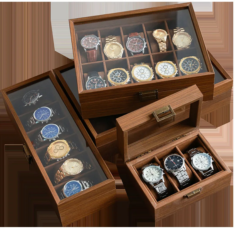 

WELLZONE New Chinese-Style Wooden Watch Storage Box High-End Black Walnut Wood watch Bracelet And Bracelet Display Box