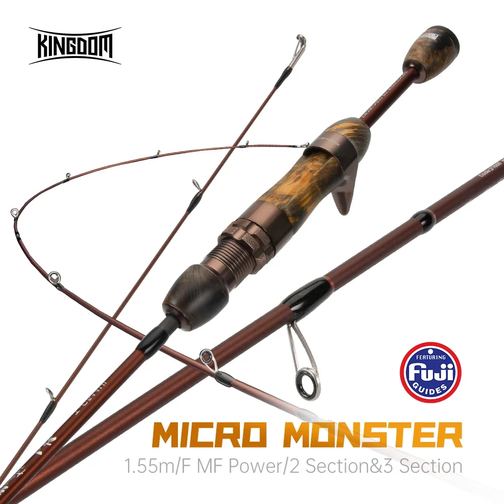 Kingdom-MicroMonster Fishing Rod, Spinning Rod, F MF Action Casting, 3 Sections, FUJI Guide, UL Power, Trout Travel Rod, 1.55m