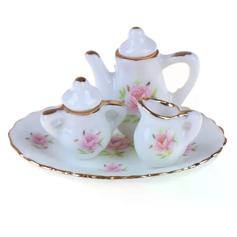 8 قطعة 1/12 دمية مصغرة أدوات الطعام الخزف طقم شاي أكواب طبق #5