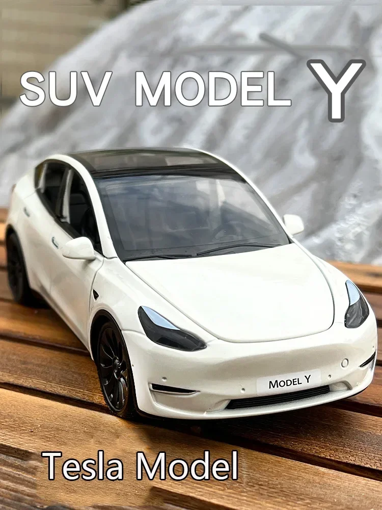 1:24 Simulazione Tesla ModelY Modello di auto in lega Nuovo veicolo energetico Suono e luce Tirare indietro Auto giocattolo Collezione Ragazzo Decorazione regalo