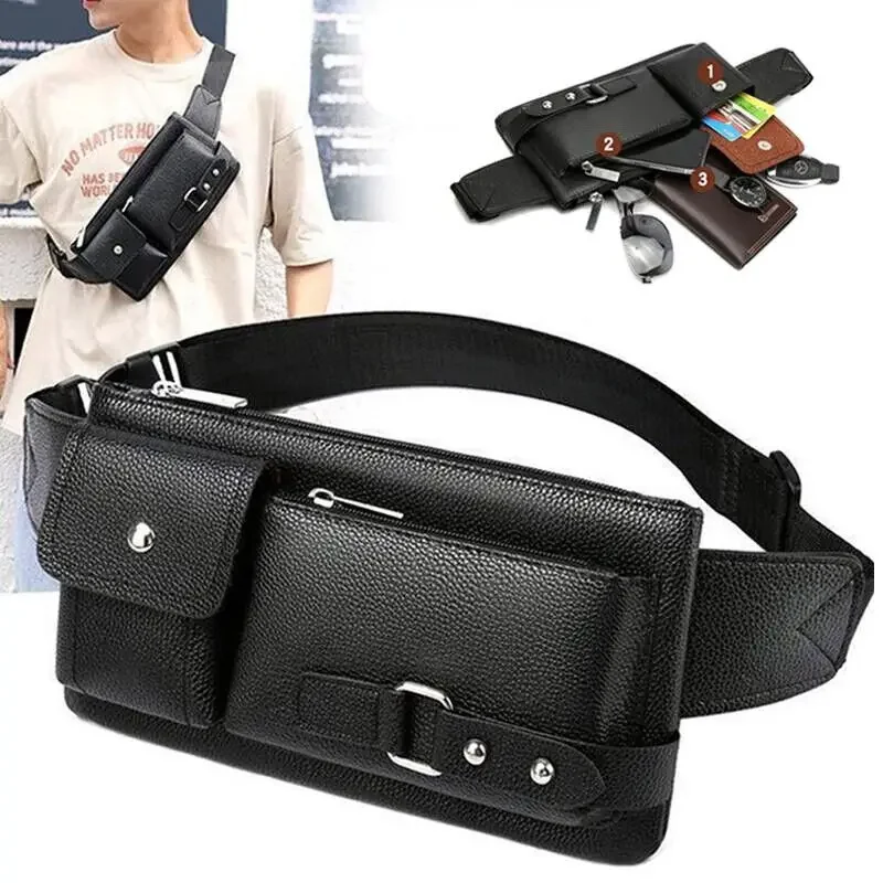 Woman Waist Bag Pu Leather Shoulder Bags, Business Leisure Sports Crossbody Bag Outdoor Sport Riding Waterproof Messenger Bags