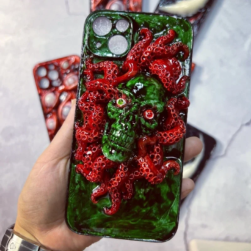 4095 Original 3D hecho a mano teléfono móvil Cthulhu tentáculo ojos dientes de terror funda para teléfono móvil personalizado regalo de Navidad y Halloween