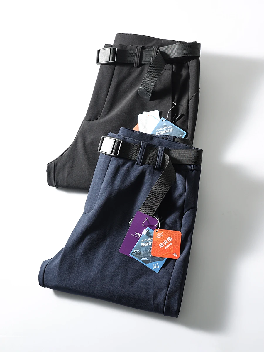 

Tech Waterproof! Fce Lined! Waist Belt Sle! Men's Autumn Winter Casual Pants Straight Leg High Elastici Polyester Fiber