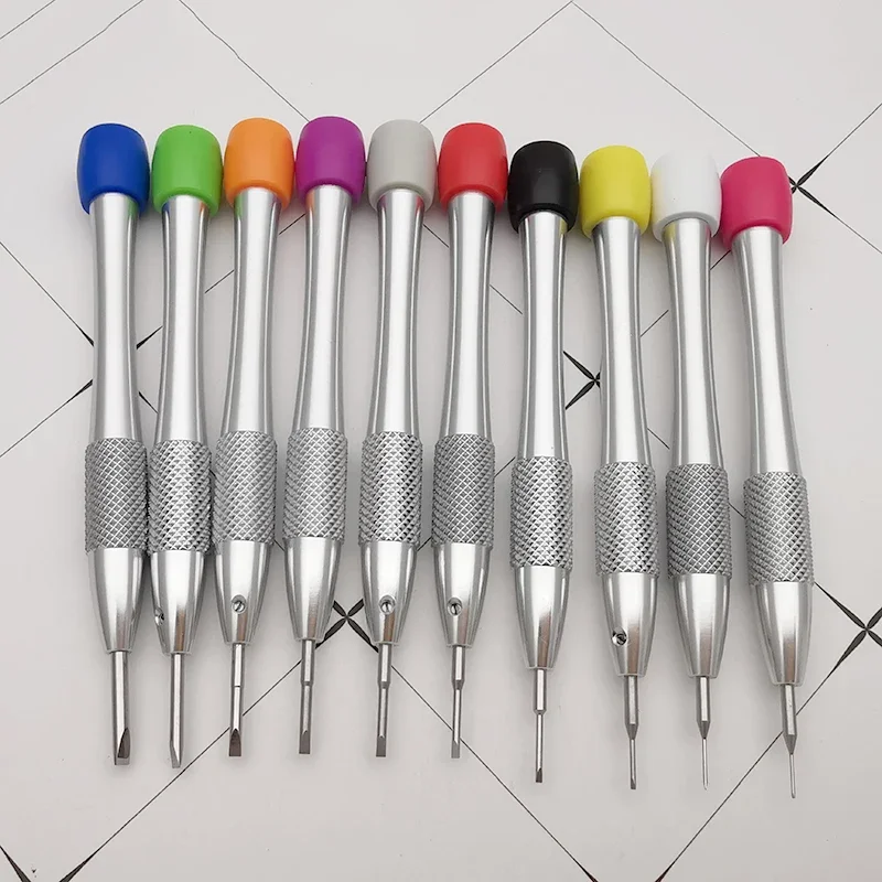 Destornillador con mango de aluminio grande, tipo ranura, cuchillas de acero inoxidable, herramientas de destornillador de relojero de precisión de 0,5-2,5mm