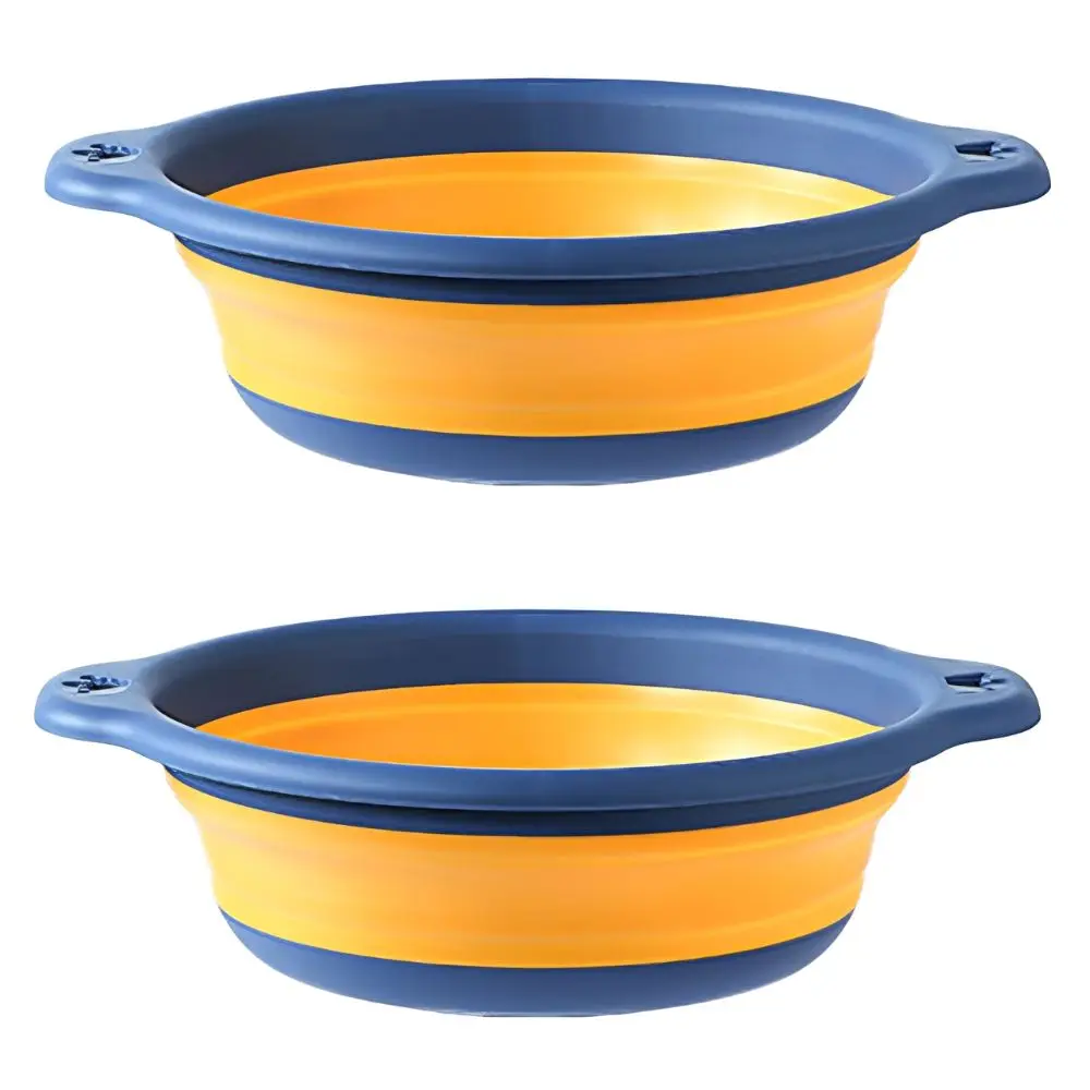 2 Pack Space-Saving Plastic Dishpan 9.06 Inch 12.6 Inch Size Round Washing Bin Foldable Deep Blue Basins Camping