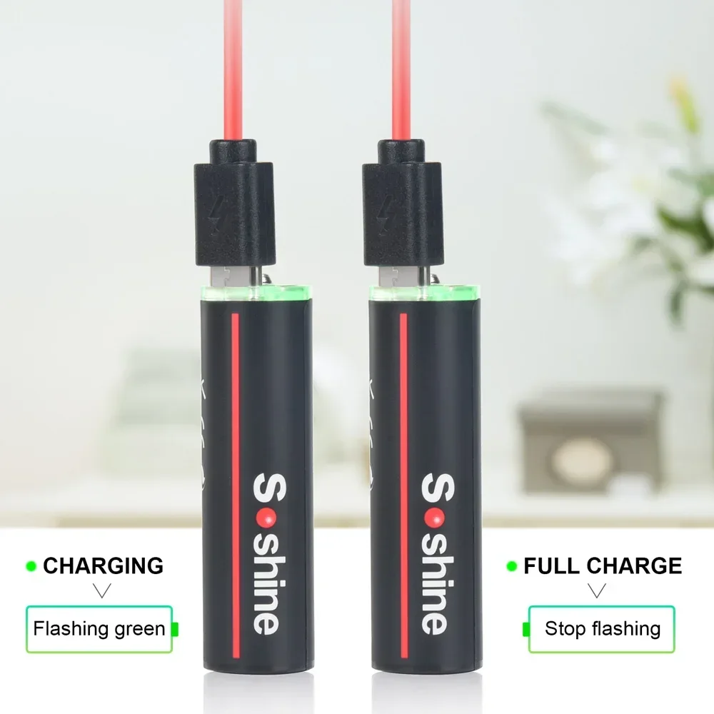 Soshine AA 2600mWh Rechargeable Batteries 2A 1.5V 2600mWh USB Lithium Battery 1200 Times Cycle Low Self-discharge Li-ion Battery