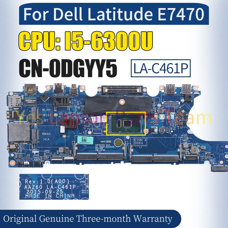 Dell Latitude E7470 노트북용 LA-C461P, CN-0DGYY5 SR2F0 I5-6300U 100%, 테스트 완료 노트북 마더보드, AAZ60