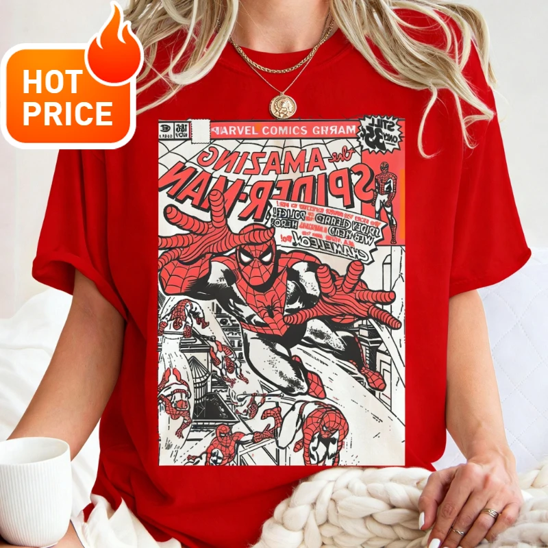 Marvel Spider-man Boy Girl 2026 Summer Oversized T-shirt Family Parent-child Wear Vintage Casual Men Women Short Sleeve Tee Top
